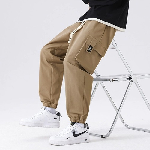 Men's Loose Ankle Hem Cargo Pants for Autumn/Winter, Relaxed Style, 9-Inch Athletic Pants, Trendy