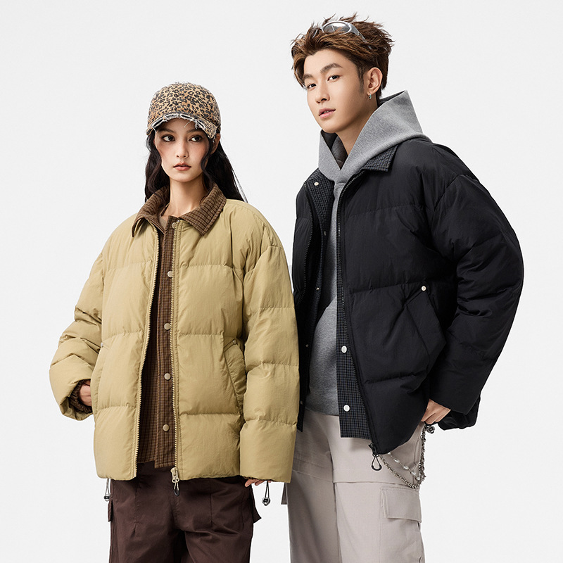 Acu Men's Clothing | Fake Two-Piece Plaid Lapel 90 down Jacket Men's Winter Short Contrasting Color Warm Couple Trendy Brand Jacket