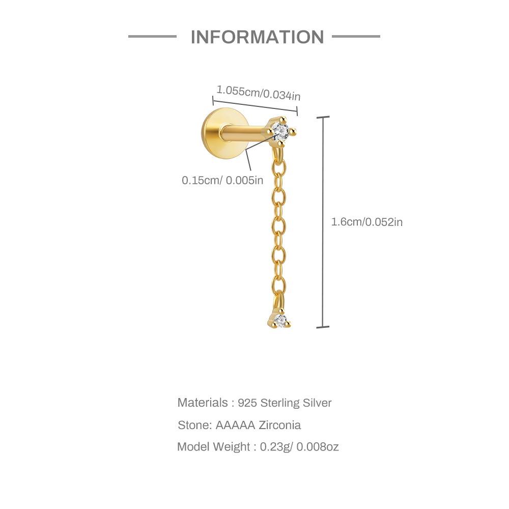 2g Weight Zircon Inlay Material Ear Studs Classification 1 Piece Quantity Daily Occasion 925 Sterling Silver Material Geometric Pattern Women's Gender Plating Design Simple Style Style 1 Piece Ear Cartilage Rings & Studs Simple Style Geometric 925 Sterling Silver Plating Zircon 7
