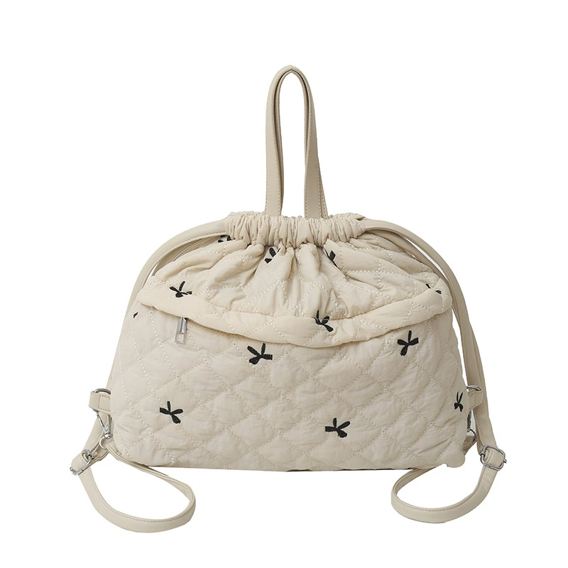 Stylish Quilted Drawstring Backpack with Bow, Shoulder, One-Shoulder, and Bucket Bag Options
