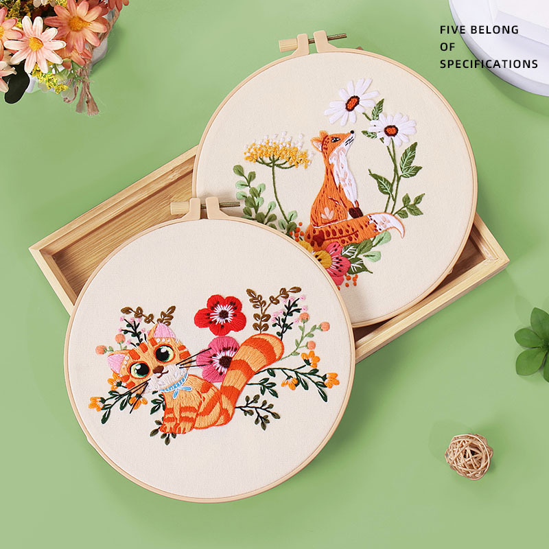 Original nuevo DIY bordado hecho a mano paquete de material de ardilla búho zorro gato ELK transfronterizo Inglés