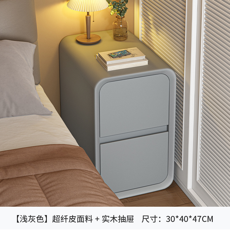 Mesita de noche estrecha de almacenamiento de noche pequeño Gabinete dormitorio crema Estilo madera maciza cajón doble gabinete lateral pequeño Gabinete hueco