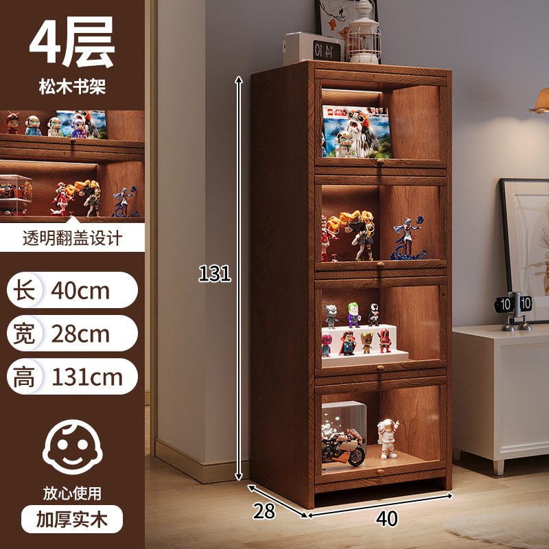 Mesita de noche de madera maciza Estilo retro americano Dormitorio junto a la cama Gabinete de almacenamiento multicapa para el hogar Estante con grietas