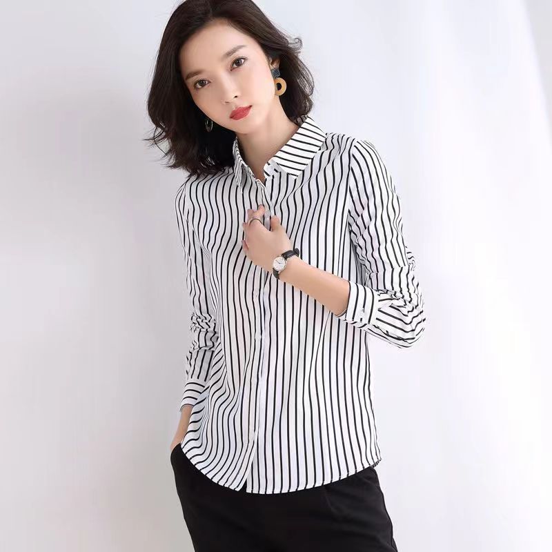 Spring and Autumn New Striped Shirt Women's Long-sleeved Commuter Slim-fit Design Top-grade Women's Shirt All-match Western-style Top