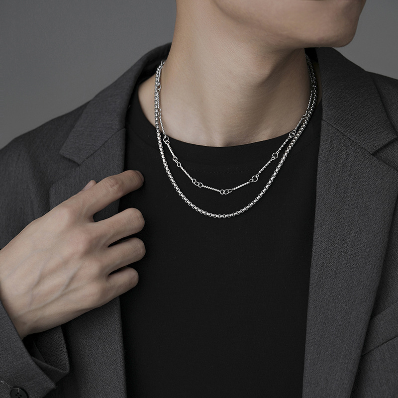 Titanium Steel Material Simple Style Geometric Titanium Steel Unisex Chain Necklace Men Layered Necklaces