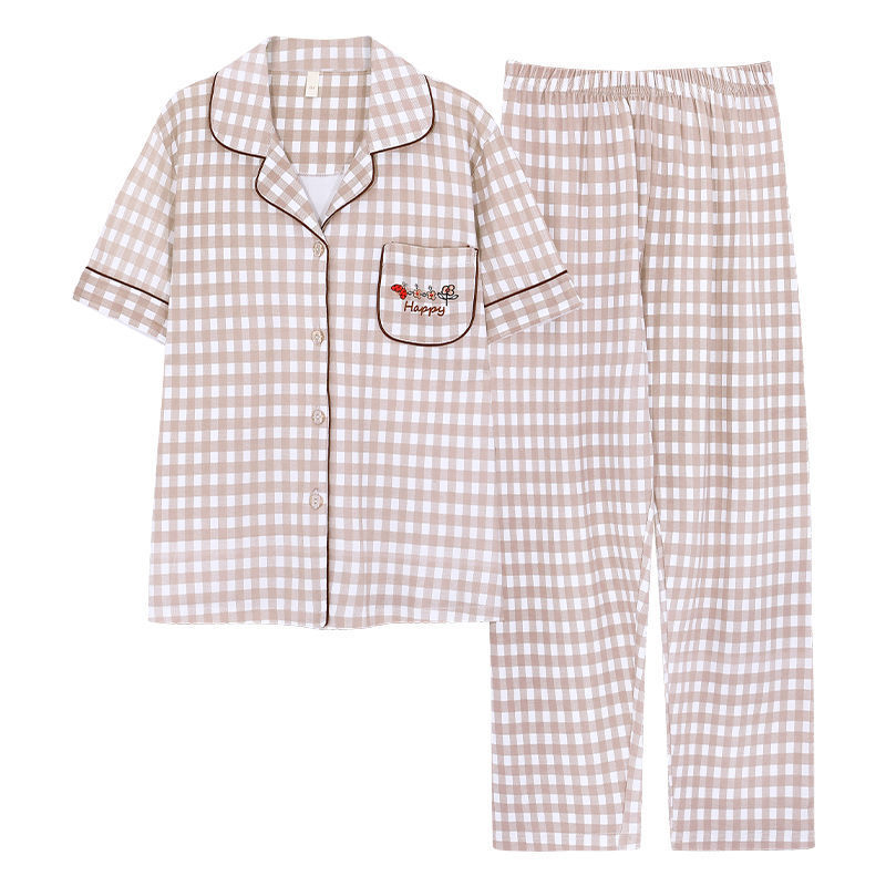 Pijama de algodón para mujer Pantalones de manga corta de verano más traje de chaqueta de mediana edad y madres de edad avanzada