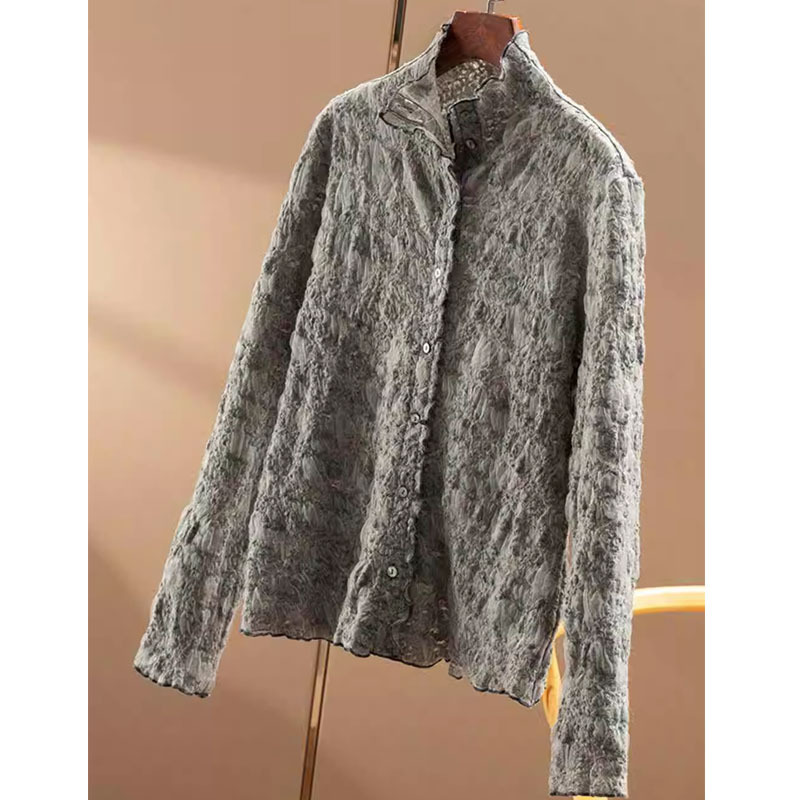 High-End French-Style Chic Top, Gray Lace Knit Shirt for Women, Early Autumn, Luxurious and Youthful