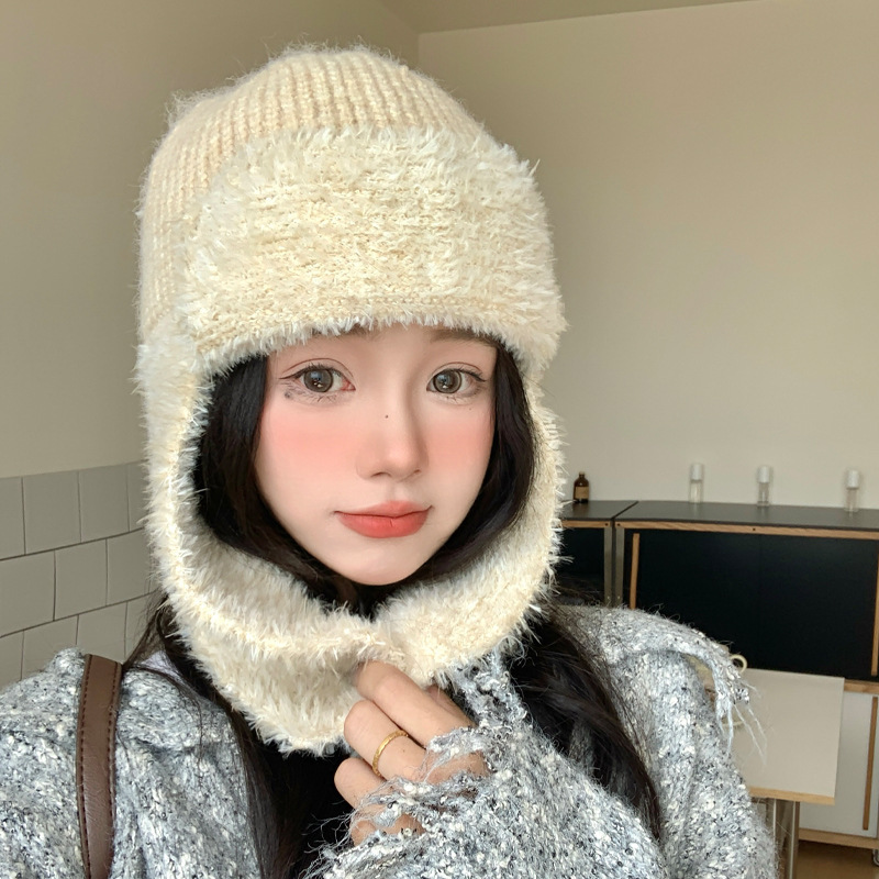 帽子女秋冬日系新款毛绒雷锋帽户外出行防风护耳帽时尚休闲包头帽|undefined