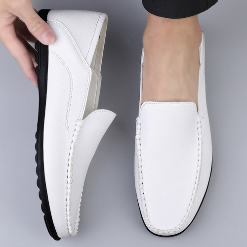 Summer Men's Shoes Business Casual Breathable Leather Shoes Lightweight Men's DouDou Shoes Large Size Father Shoes Fashion Little White Shoes