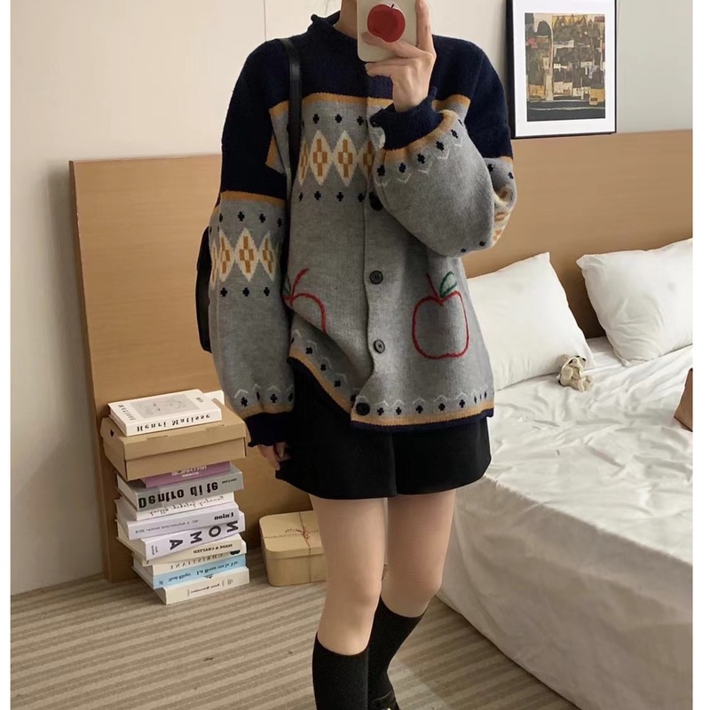 2025秋冬新宽松提花文艺刺绣针织开衫学院风复古加厚毛衣外套女潮|undefined