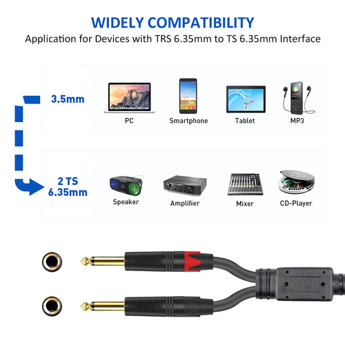 3.5 to 2 6.35 audio cables, mobile phone, computer speakers, audio mixer, 3.5 to dual 6.35 large core