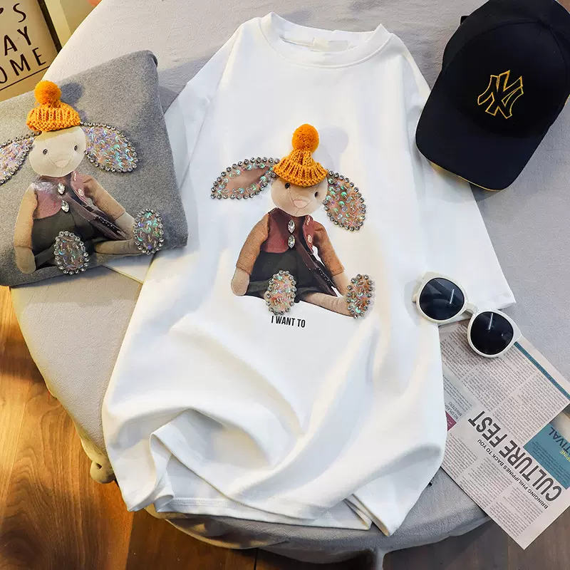 重工大码宽松欧货短袖T恤女潮ins夏季新款胖mm设计感小众半袖上衣