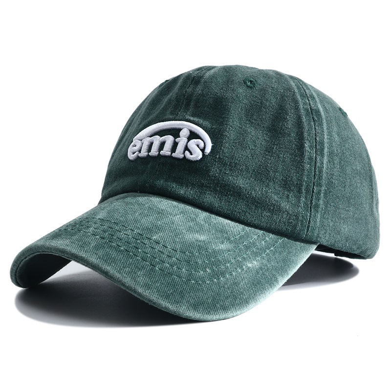 跨境新款EMIS字母绿色棒球帽女复古做旧水洗鸭舌帽夏季户外防晒帽详情24