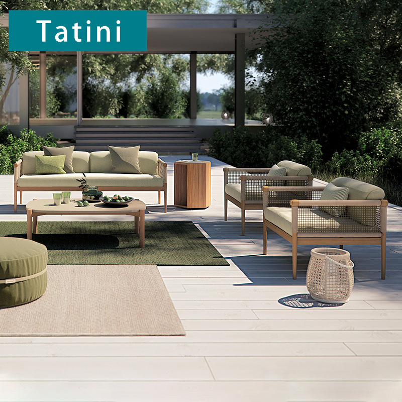 Sofá nórdico al aire libre patio villa impermeable solar jardín exterior minimalista moderno ocio sofá de teca de caña