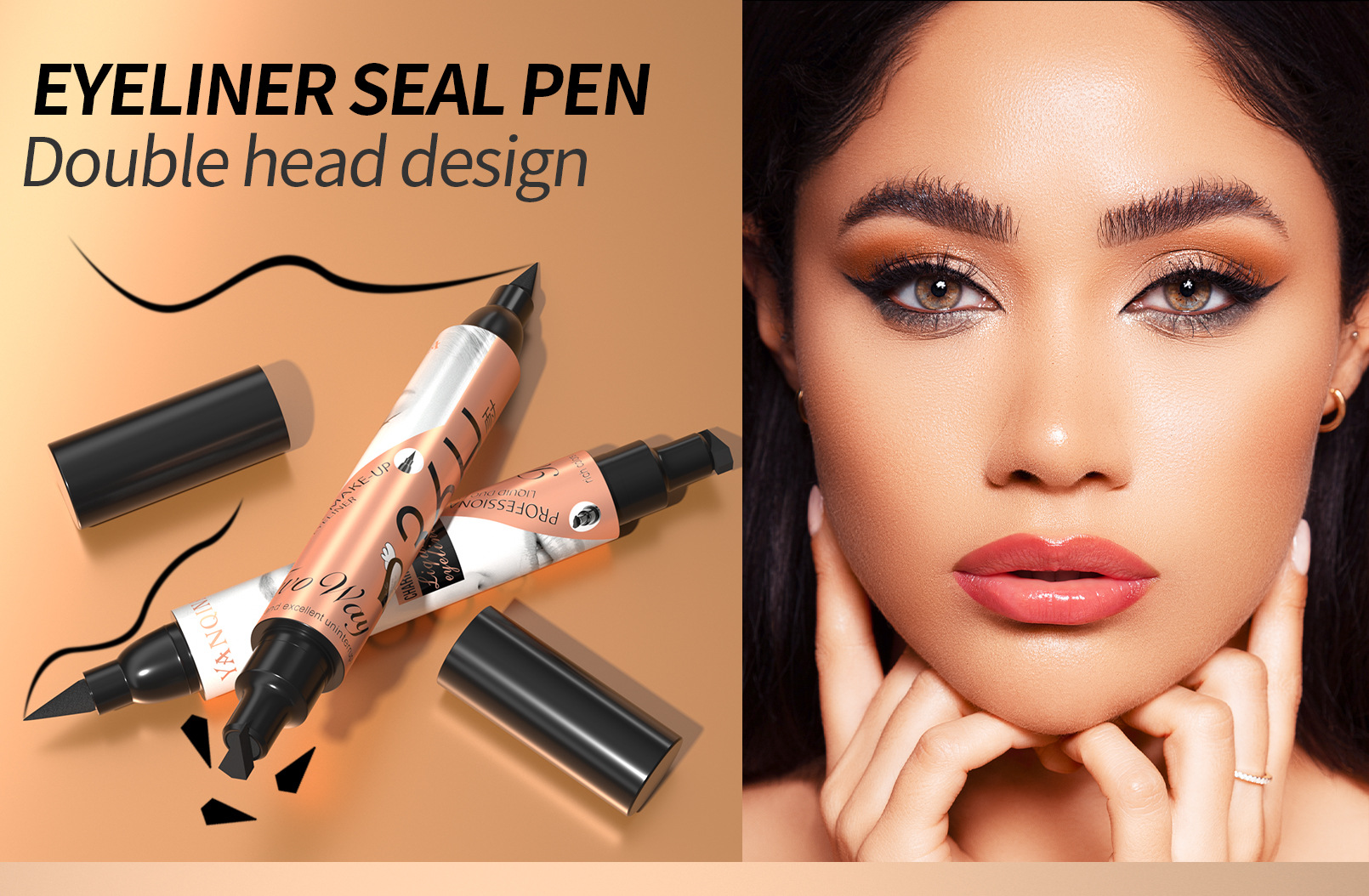 New YANQINA double-headed triangular seal eyeliner non-smudge waterproof Stamp eyeliner for cross-border use details Picture