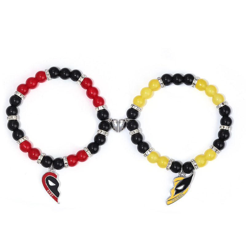 Avengers Marvel Deadpool 3 Wolverine Spelling Magnetic Red and Yellow Best Friend Love Bracelet Bracelet
