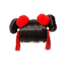 婴幼儿喜庆护卤门假发带宝宝刘海假发新生儿丸子头水貂毛球发饰