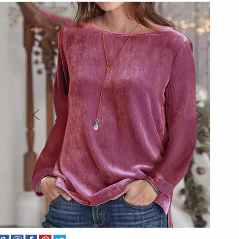[Ready Stock] European and American Autumn and Winter Fashion Women's Amazon Wish Solid Color Casual Round Neck Pullover Velvet Sweatshirt