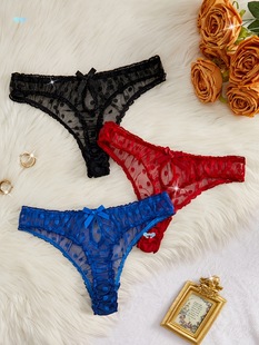3Pcs Set of Polka Dot Mesh Triangle Underwear Set,-Tran