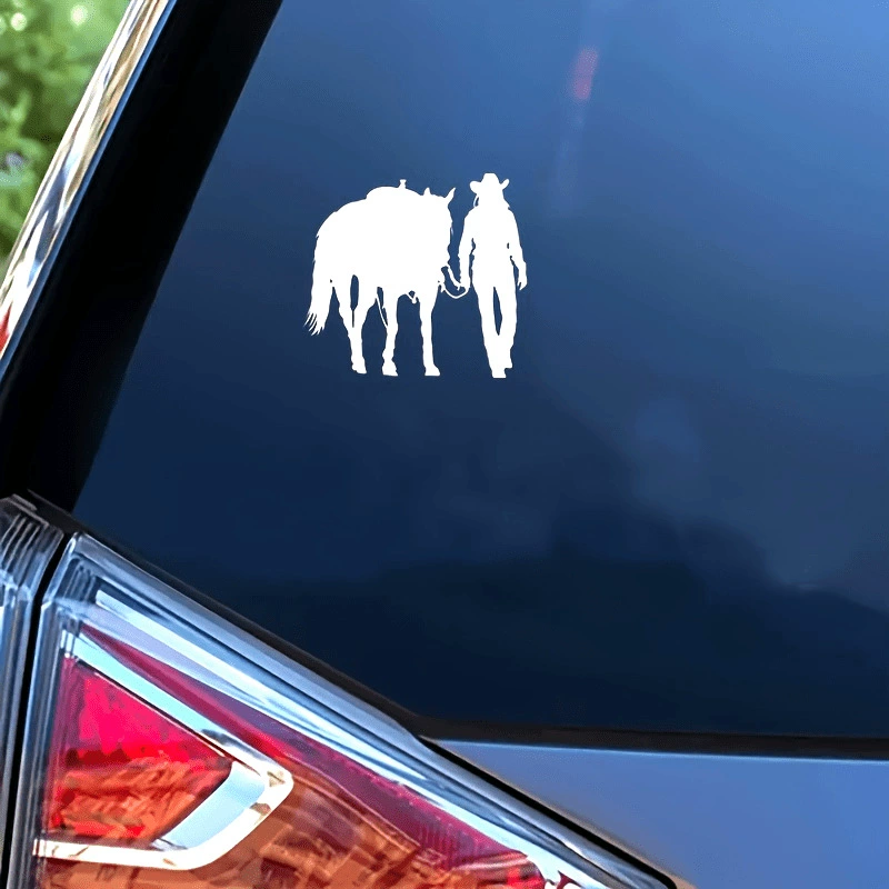 Наклейки на авто с черными силуэтами: ковбойка и лошадь, виниловые, для трансграничной торговли (TEMU, Amazon)