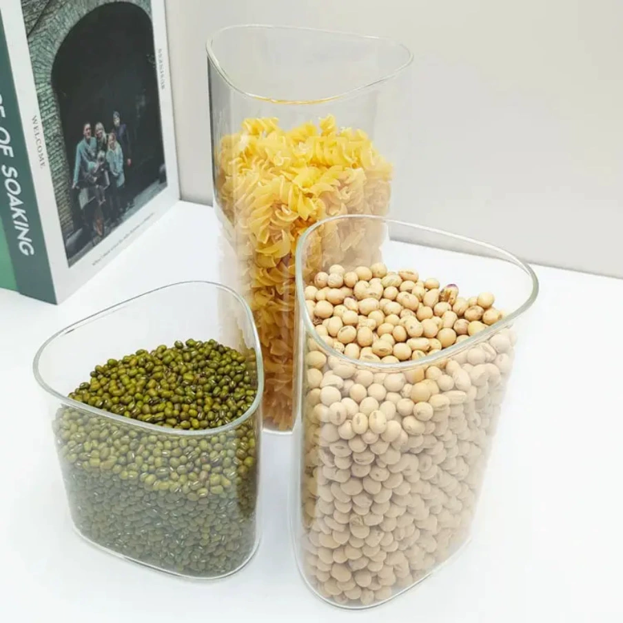 Производитель треугольных стеклянных банок, квадратных банок для хранения, стеклянных боросиликатных банок для чая, квадратных банок, герметичных банок для круп