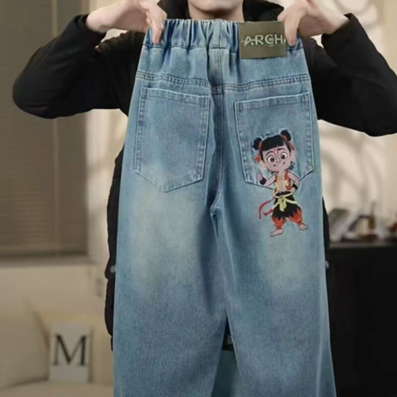 子供男の子春と秋 2025 新しいファッション中型と大型子供パンツ西洋スタイルジーンズズーダ|undefined