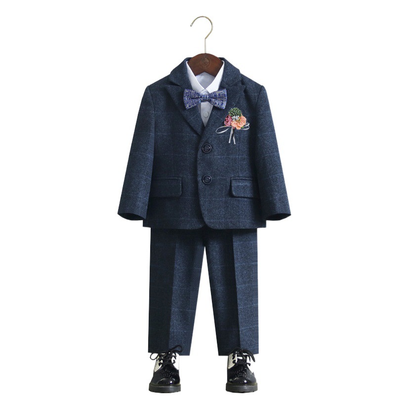 Factory Direct boys' small suit children's British style plaid suit suit fleece-lined boys' Korean style vest dress