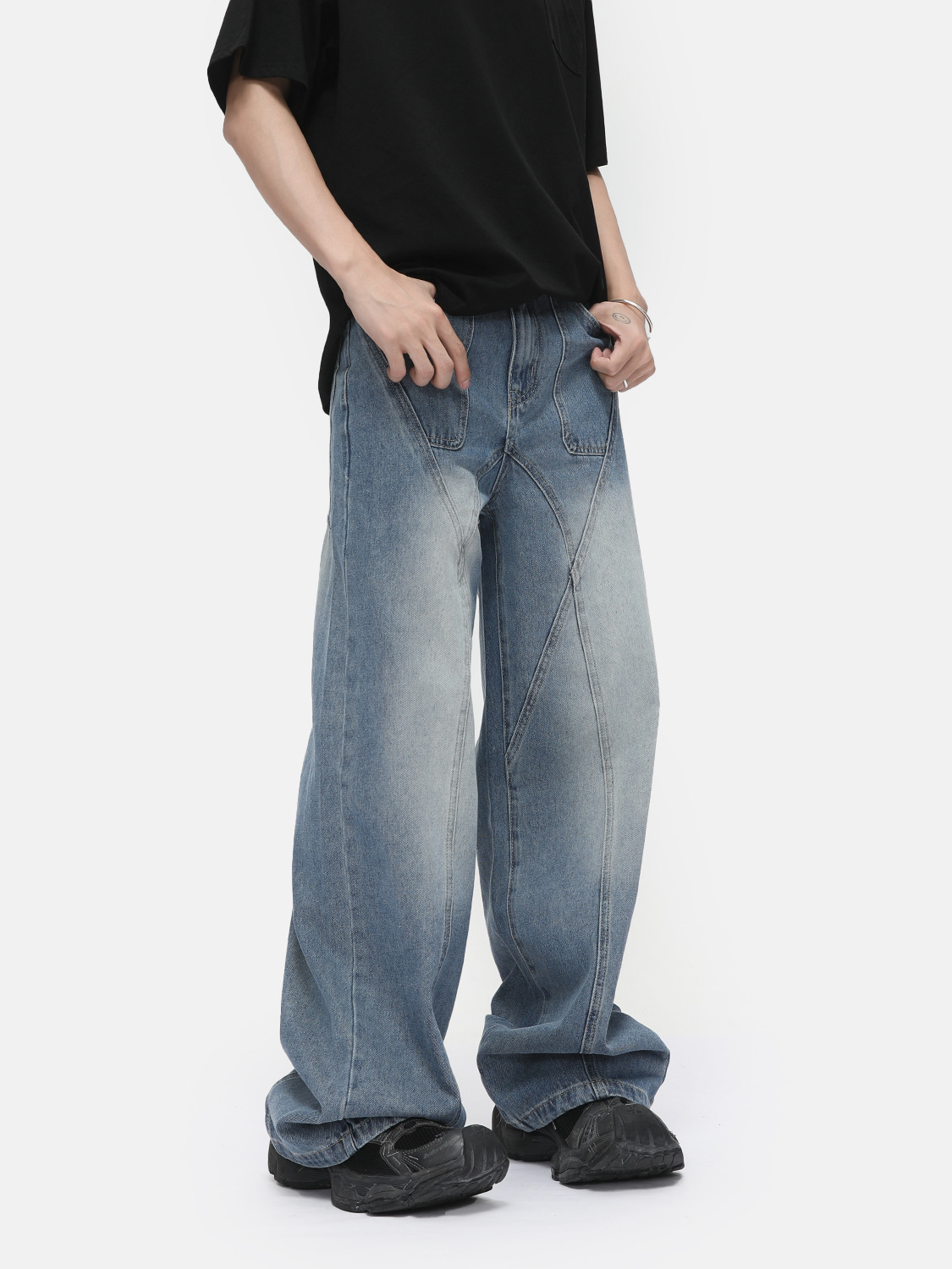 MTLCLOTHES Ropa de hombre | Gaojie Heavy Industry estructura tridimensional blanco, pierna ancha, recto, todo fósforo, jeans lavados de moda