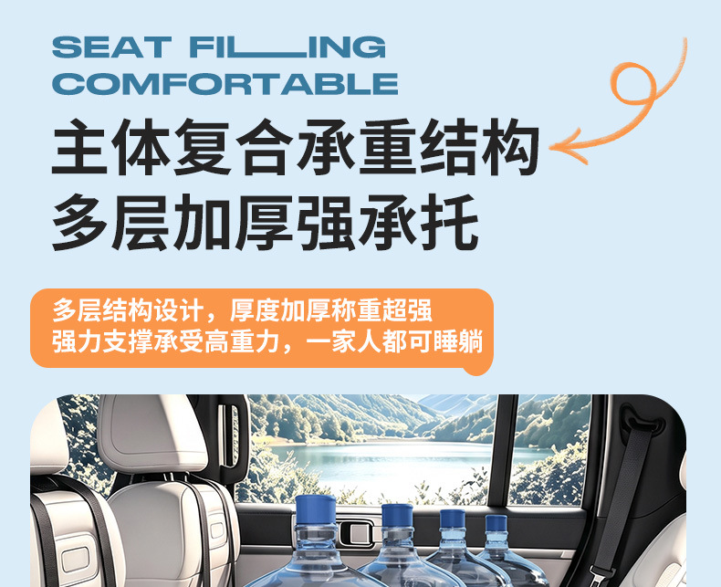 Car rear seat sleeping pad, foldable travel bed for SUVs and sedans, a must-have for children sleeping in the back seat, no inflation required