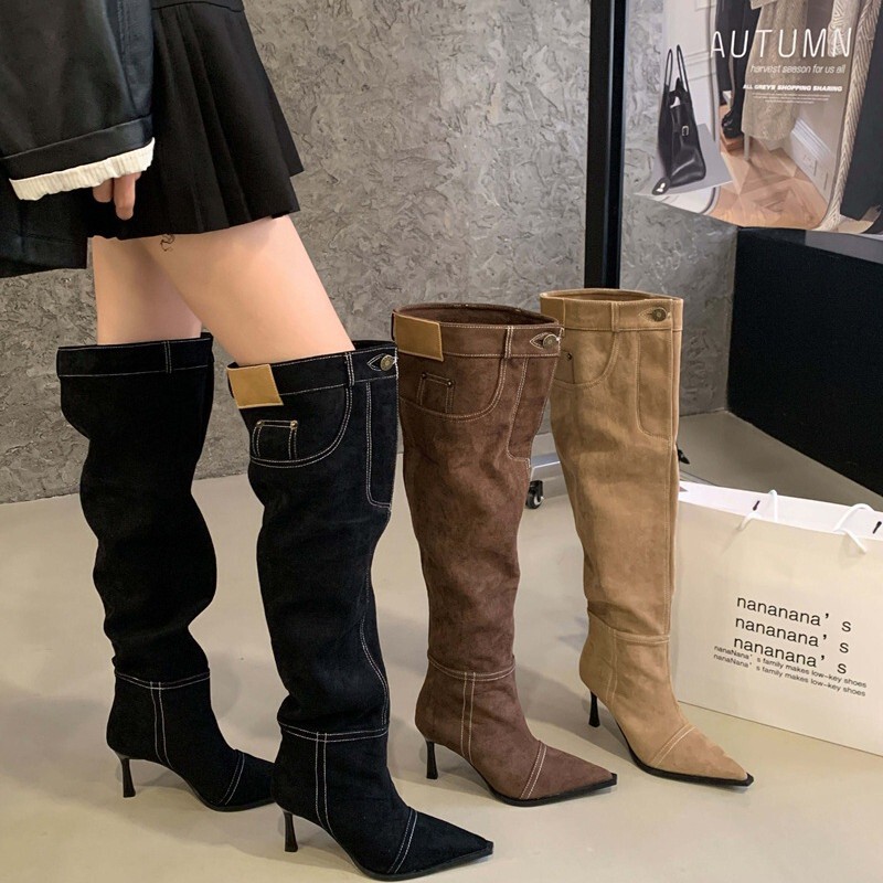 138-18 Women's Long Boots, High-Tube, 2026 New Model, 6cm Heel, Suede, Versatile, Fashionable Pointed Toe 138-18 Women's Long Boots, High-Tube, 2026 New Model, 6cm Heel, Suede, Versatile, Fashionable Pointed Toe
