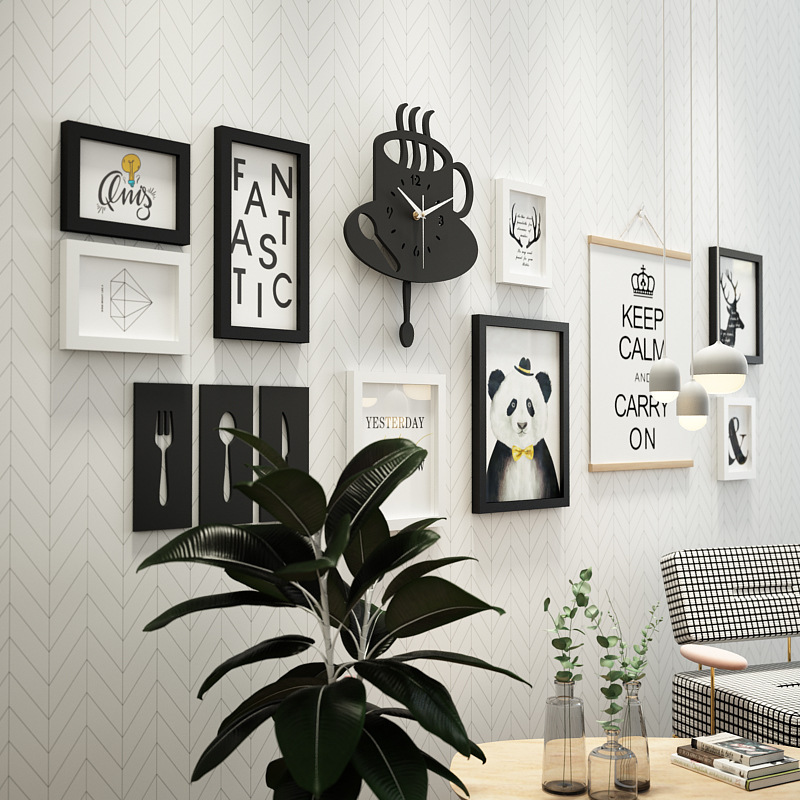 Polymer 7584 Photo Wall Offer Swing Clock Decorative Painting Nordic Photo Frame Can Change Photo Real Clock Free Shipping