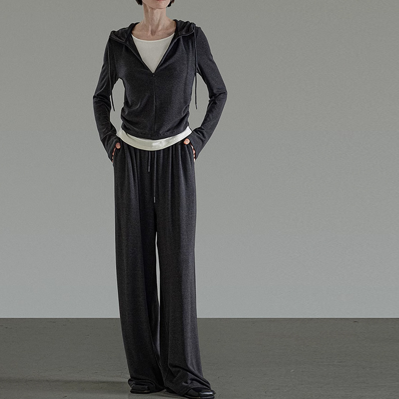 Spot Unspo Spot Sports Suit Women's Autum Loose Slim Hooded Top Straight Casual Pants Long Skirt Set