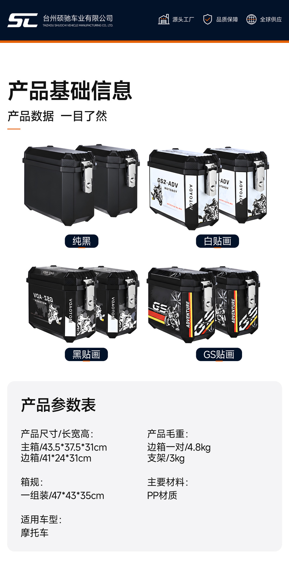New cross-border 25L motorcycle side box set of three boxes, large capacity, waterproof, shock-resistant, non-aluminum alloy, universal tail box