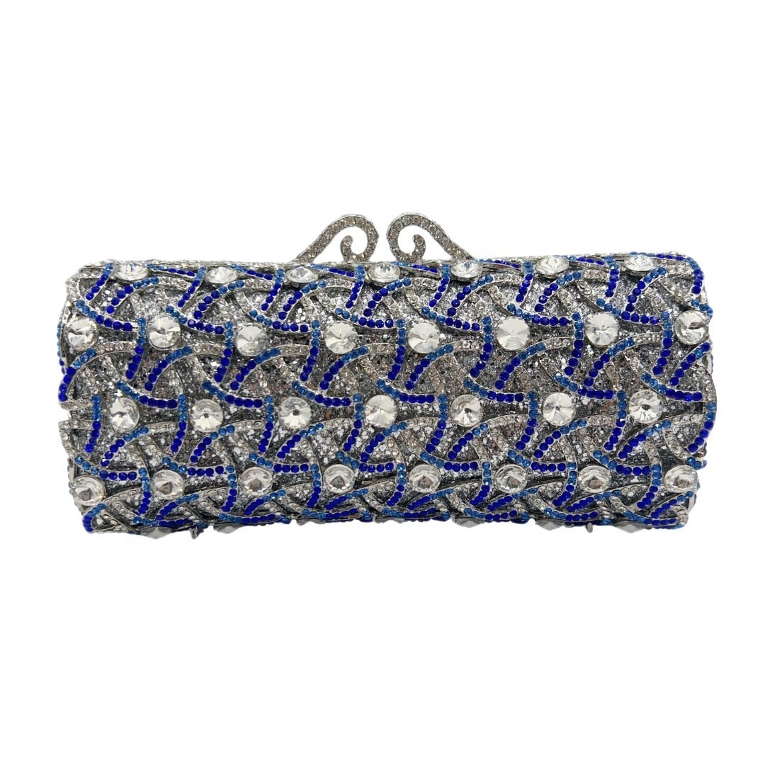 Bolsa de embrague transfronteriza diamantes huecos cristal diamantes de lujo cena de fiesta de mano bolsa azul plateado tendencia transfronteriza
