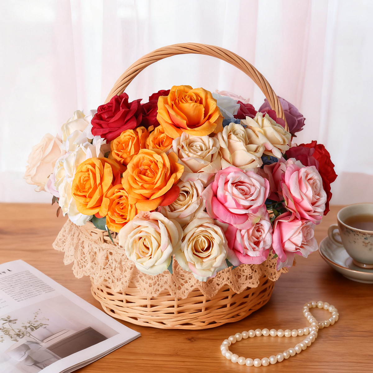 7 rosas de diamante simulación de flores de rosas bodas decoración de hotel guía de la casa fábrica de flores falsas al por mayor