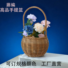 花篮仿藤编织手提节日伴手礼篮子田园风月子花篮创意水果篮插花篮