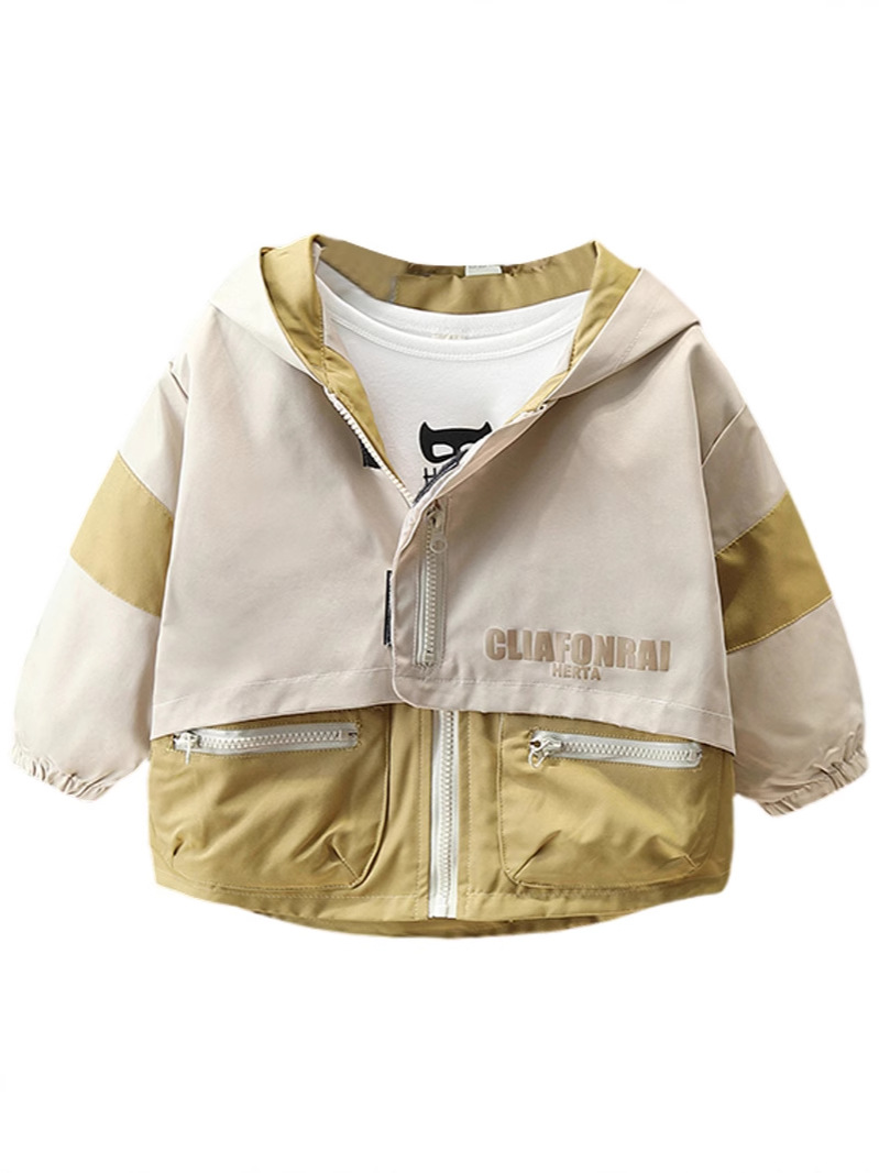 7734 Chaqueta a juego de colores para niños Primavera y otoño 2025 Nuevo estilo Chabardina con capucha de primavera para niños Chaqueta coreana de estilo occidental