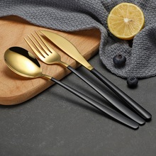 304韩式勺叉餐具不锈钢刀叉勺套装加厚勺加长柄勺韩式刀叉镀钛金