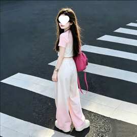 女童渐变套装2026新款阔腿裤女孩夏季休闲短袖儿童夏装两件套