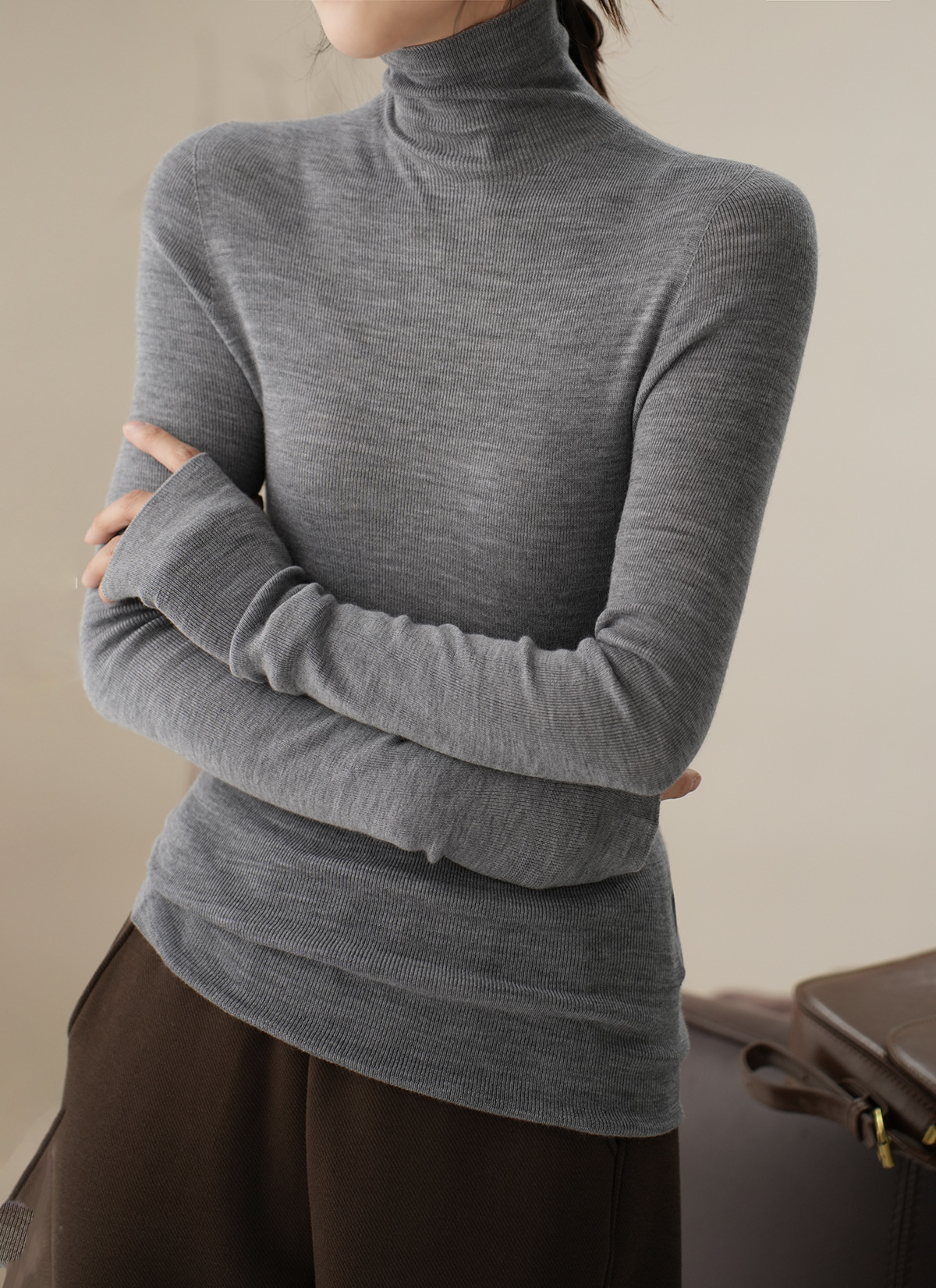 揚子糸 120 カウント シームレス ワンピース レディース ウール タートルネック セーター ボトリング シャツ 長袖