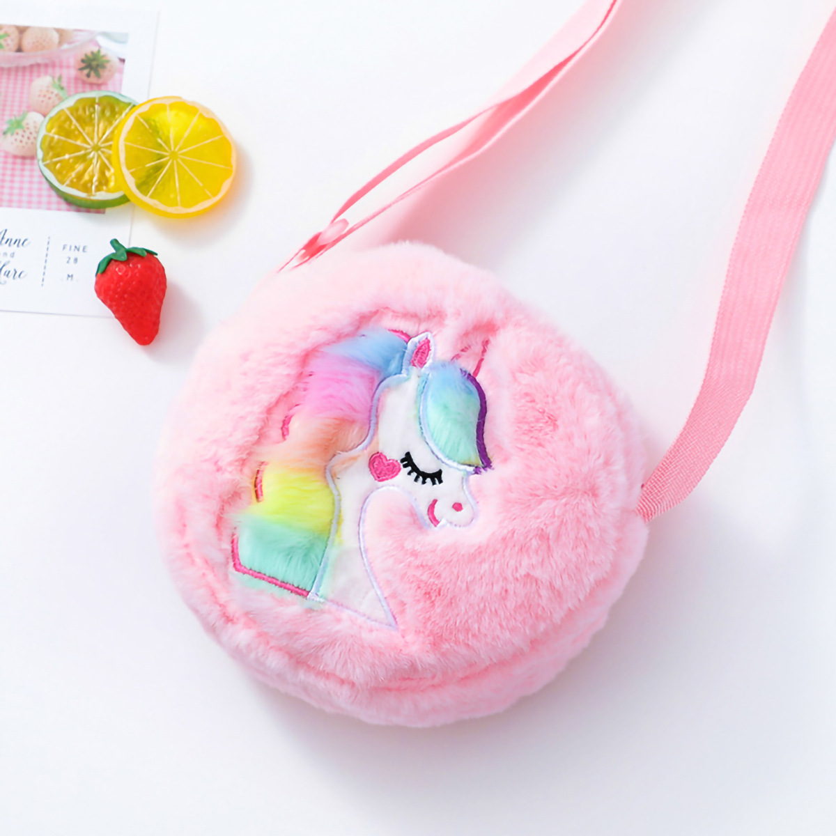 Bolso bandolera Feihong Cross Border Unicorn Plush para hombres, mujeres y niños, bolso de mano portátil moderno y adorable con diseño de dibujos animados._voghion.com