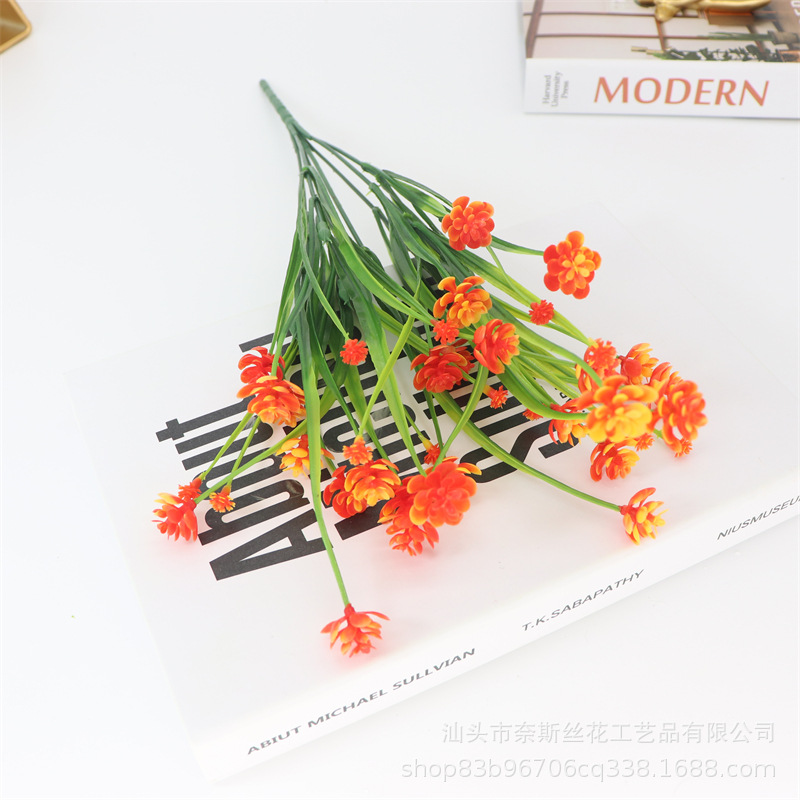 Planta verde artificial transfronteriza 7 Tenedor Hierba de primavera Camelia hierba de agua orquídea estrellado decoración de flores artificiales arreglo de flores en maceta