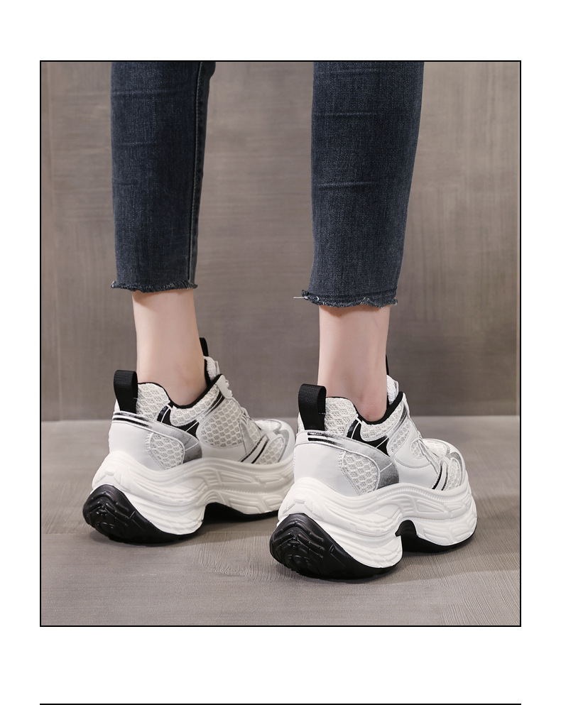 Giày sneaker nữ chunky đế dày lưới thoáng khí, đế bánh xốp mềm, tăng chiều cao nhẹ — Màu xám trắng chi tiết 16