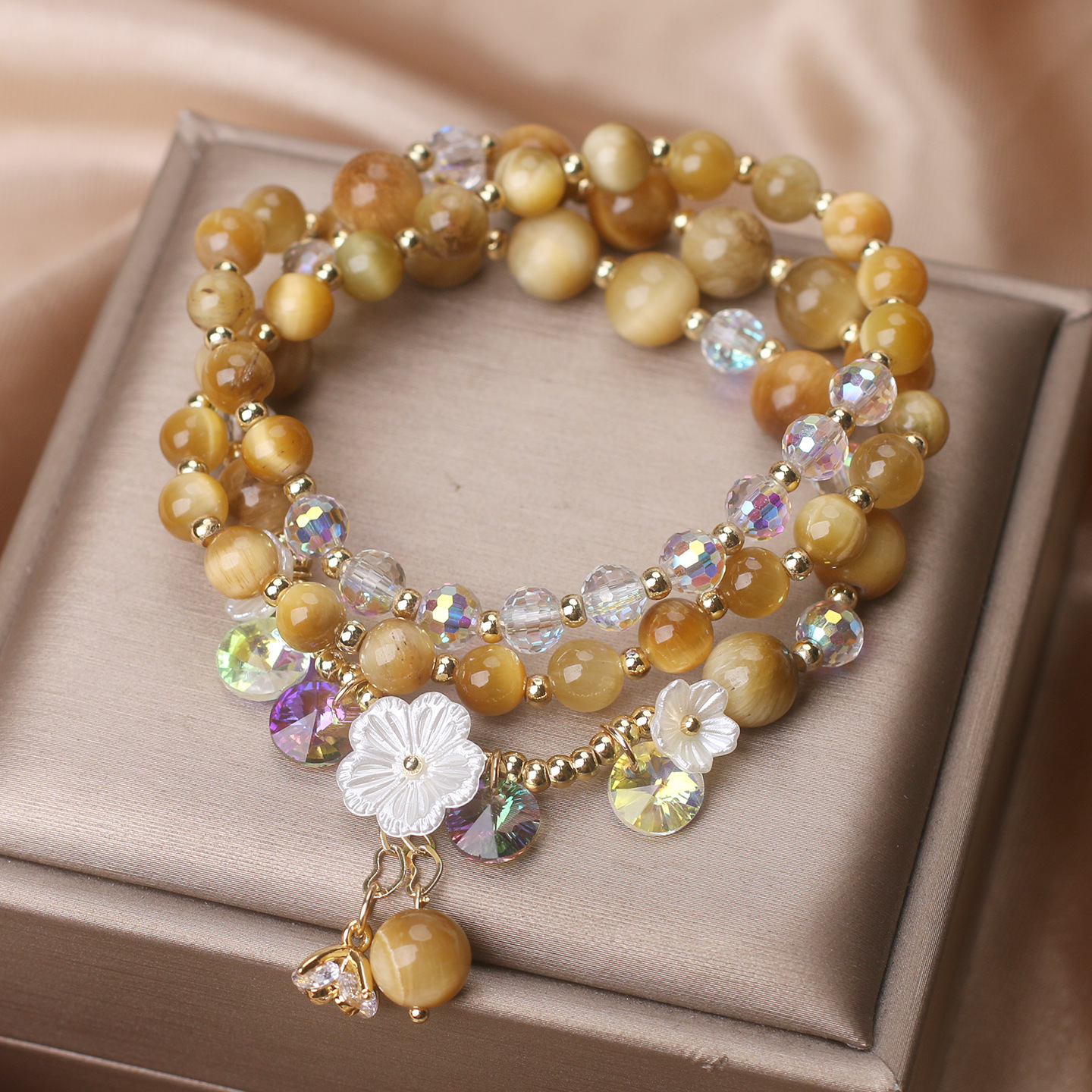 New Chinese Style Gold Tiger Eye Multi-ring Winding Bracelet Female Light Luxury