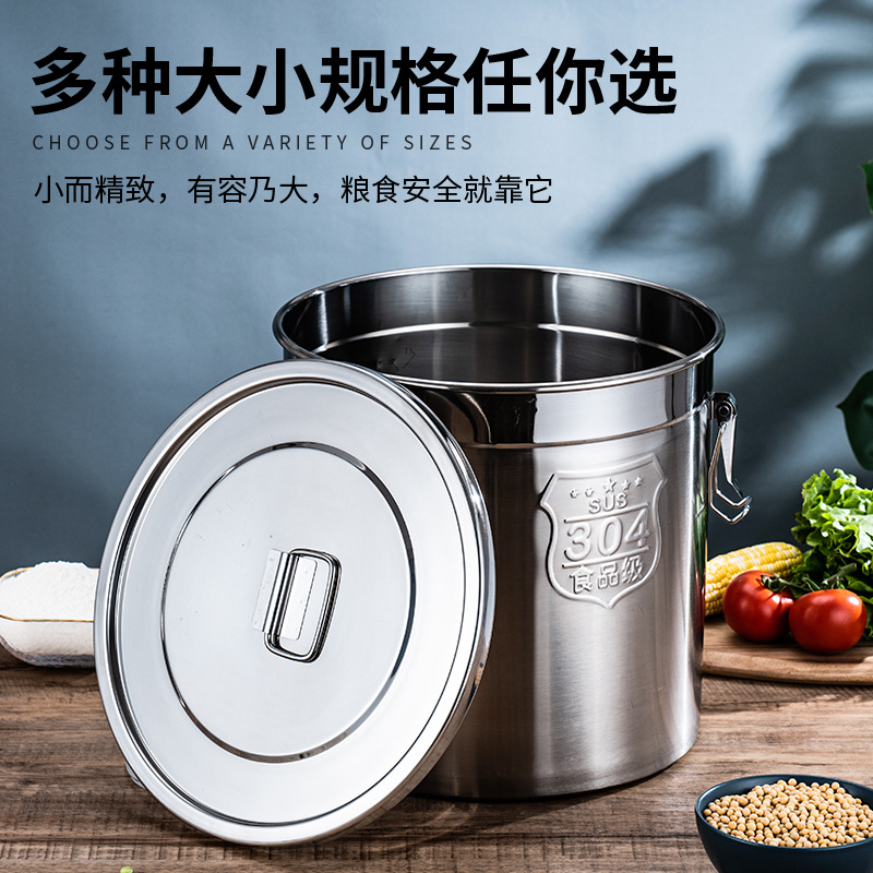 Pure 304 Thickened Sealed Bucket, Stainless Steel Thickened Multi-purpose Soup Bucket Rice Bucket Oil Bucket Brewing Bucket Thickened Rice Storage Tank