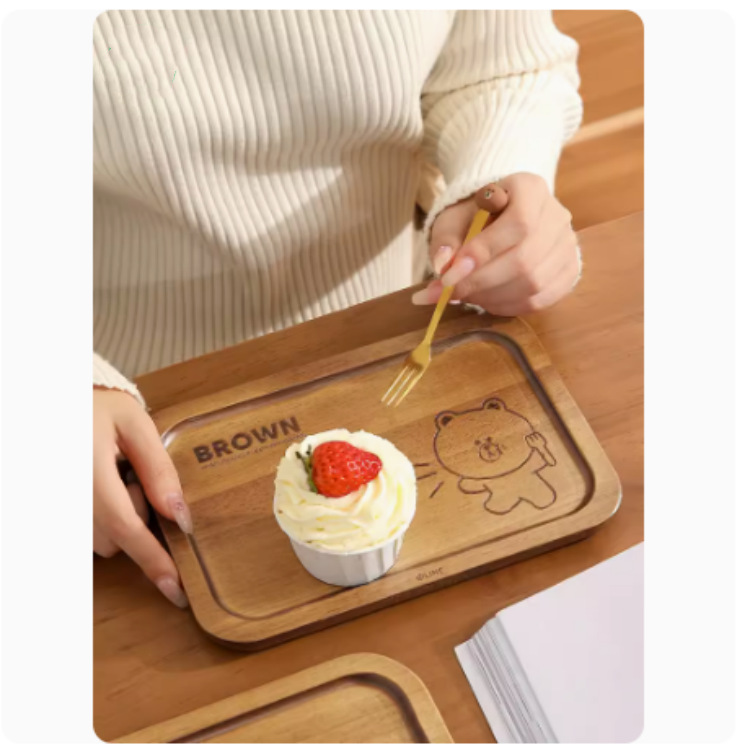 Placa de madera de dibujos animados almuerzo para niños almuerzo creativo bandeja con aislamiento térmico anti-escaldado bandeja de comida occidental bandeja de té
