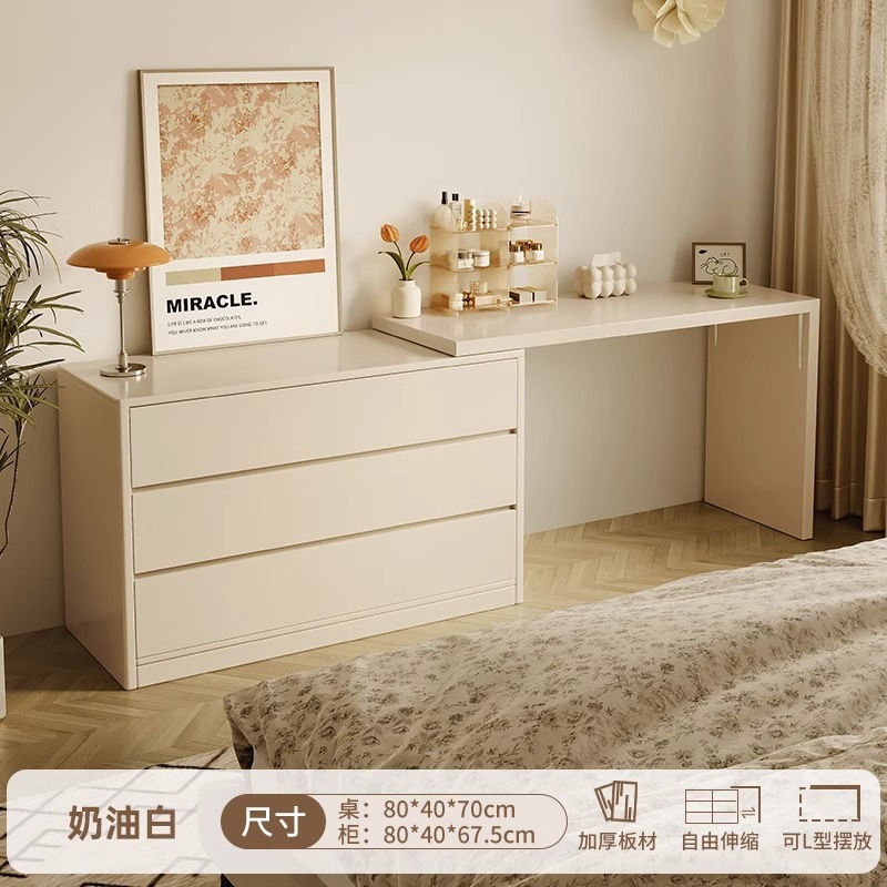 [원목 생태보드] 0.8m 테이블 + 0.8m 캐비닛 크림화이트