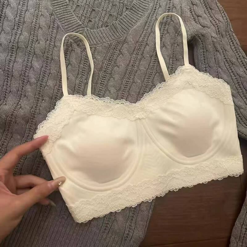 法式蕾丝纯欲小吊带内衣女夏季薄防走光超薄裸感无痕美背文胸罩|undefined