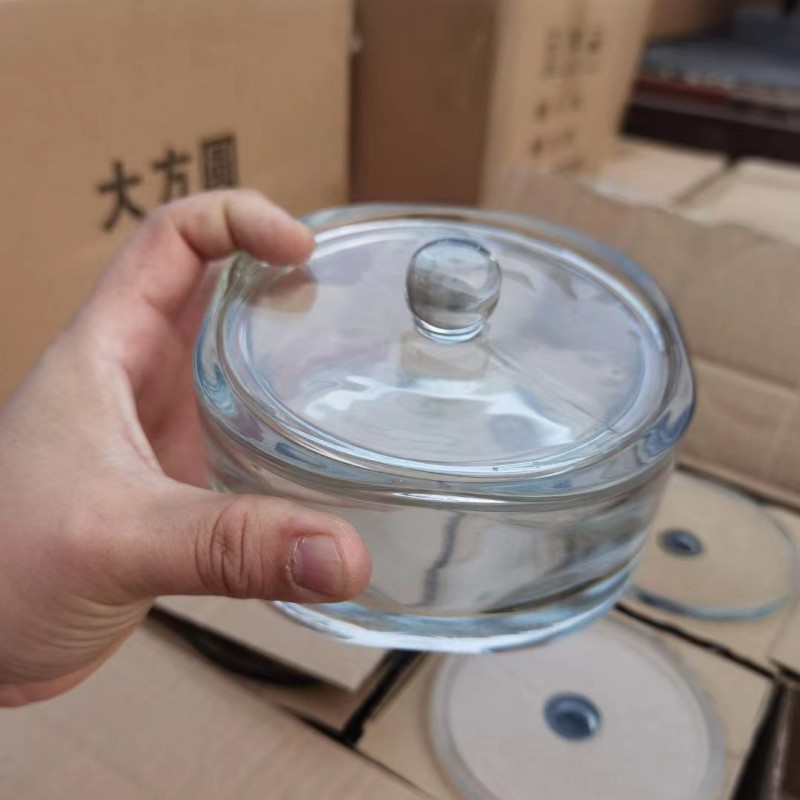 现货批发带盖方圆玻璃杯 高款矮款玻璃香薰蜡烛杯 晶白料玻璃瓶