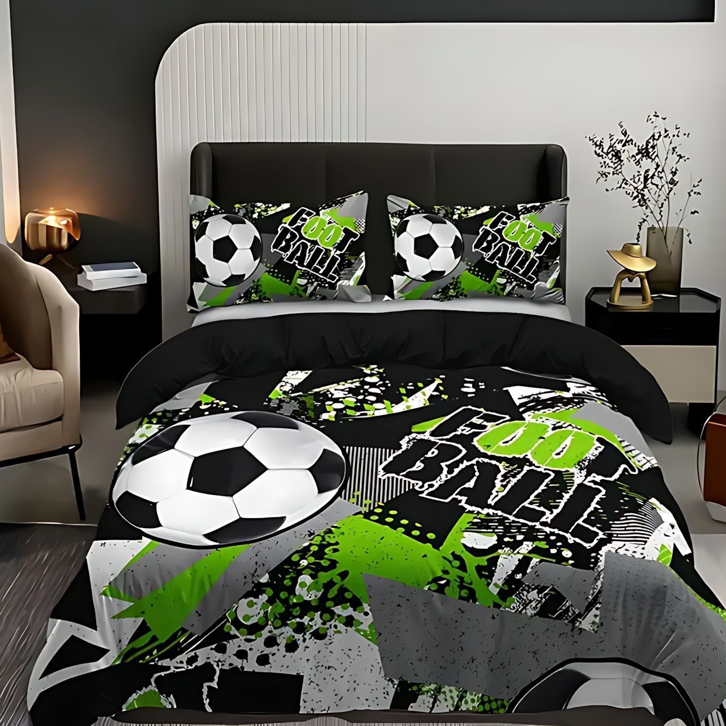 TEMU / JIT Amazon Fashion Sports Football Theme 3D Digital Printed Colchón Kit de ropa de cama
